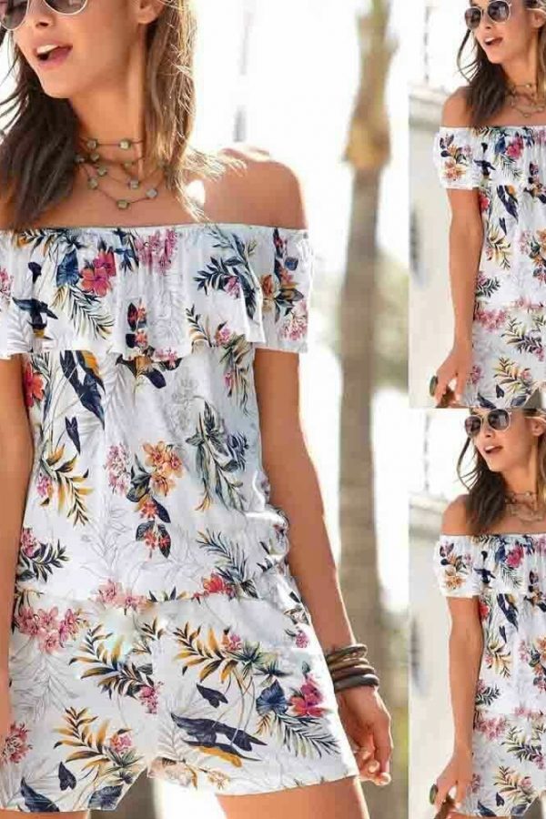 The Best Women Boho Off Shoulder Outfits Fashion Flower Sleeveless Pants Summer Holiday Casual Short Jumpsuit Rompers Trouser Online - Takalr