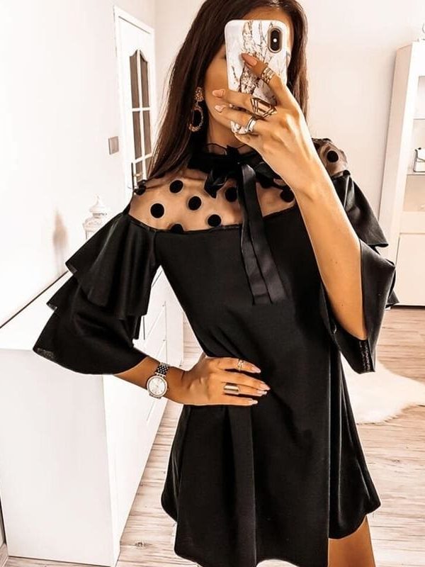 The Best Women Boho Ruffle Sleeve A-Line Dress Lady Sexy Party Evening Bow Mini Dress Online - Takalr