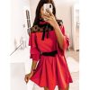 The Best Women Boho Ruffle Sleeve A-Line Dress Lady Sexy Party Evening Bow Mini Dress Online - Takalr