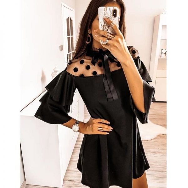 The Best Women Boho Ruffle Sleeve A-Line Dress Lady Sexy Party Evening Bow Mini Dress Online - Takalr