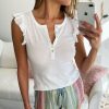 The Best Women Boho Ruffle Tank Top Vest Button Sleeveless V-Neck Loose New Summer Beach Solid Casual Blouse Shirts Online - Takalr