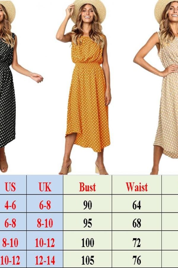 The Best Women Boho Sleeveless Midi Dress Polka Dot Fashion Summer Party High Waist O-Neck Holiday Beach Dress Sundress Online - Takalr