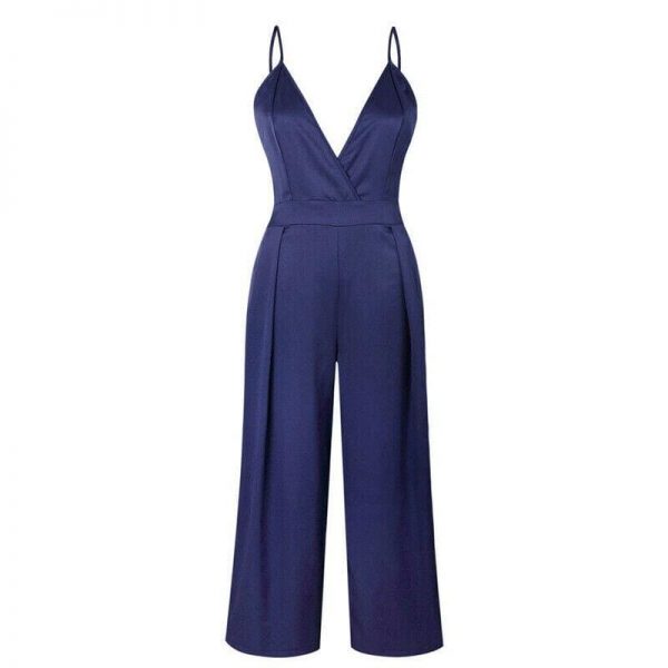 The Best Women Boho Strap V Neck Backless Jumpsuit Ladies Holiday Playsuit Casual Long Pant Trouser Beach Jumpsuit Online - Takalr