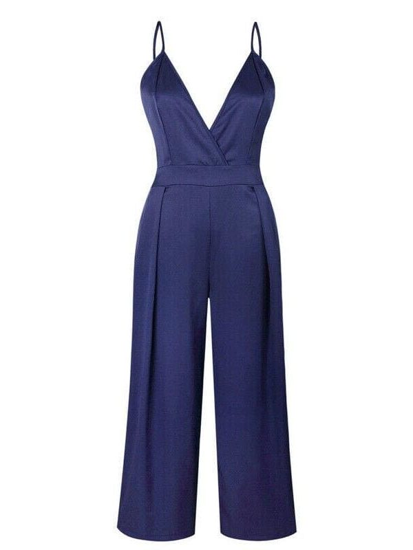 The Best Women Boho Strap V Neck Backless Jumpsuit Ladies Holiday Playsuit Casual Long Pant Trouser Beach Jumpsuit Online - Takalr