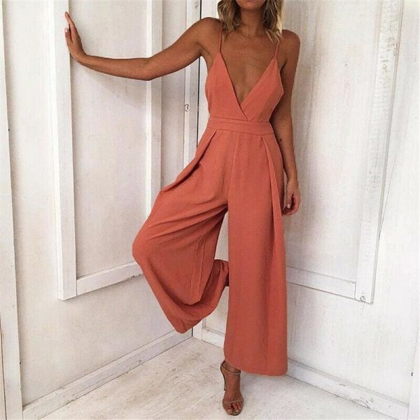 The Best Women Boho Strap V Neck Backless Jumpsuit Ladies Holiday Playsuit Casual Long Pant Trouser Beach Jumpsuit Online - Takalr