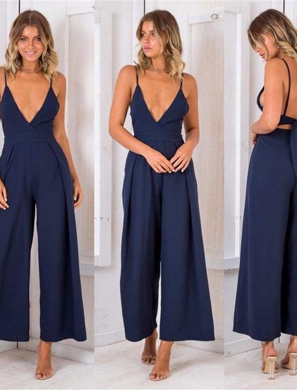 The Best Women Boho Strap V Neck Backless Jumpsuit Ladies Holiday Playsuit Casual Long Pant Trouser Beach Jumpsuit Online - Takalr