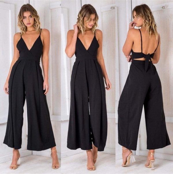 The Best Women Boho Strap V Neck Backless Jumpsuit Ladies Holiday Playsuit Casual Long Pant Trouser Beach Jumpsuit Online - Takalr