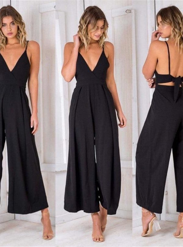 The Best Women Boho Strap V Neck Backless Jumpsuit Ladies Holiday Playsuit Casual Long Pant Trouser Beach Jumpsuit Online - Takalr