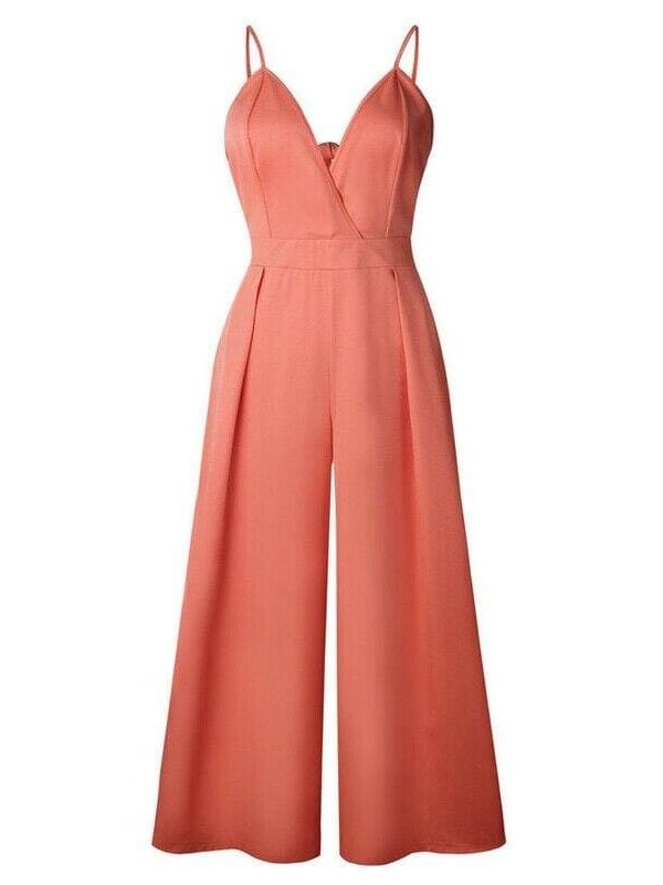 The Best Women Boho Strap V Neck Backless Jumpsuit Ladies Holiday Playsuit Casual Long Pant Trouser Beach Jumpsuit Online - Takalr