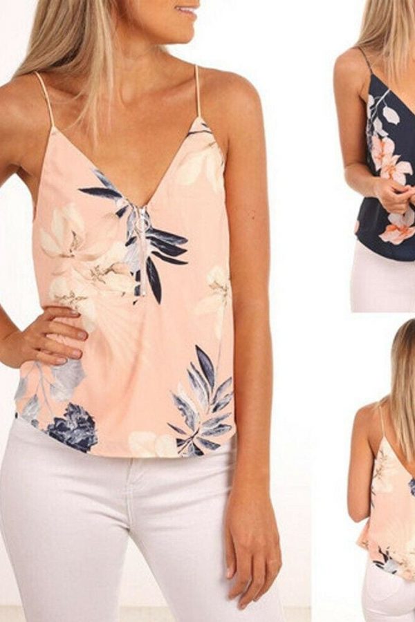 The Best Women Boho Summer Vest Floral Top Fashion Ladies Sleeveless Beach Blouse Backless Casual Loose Tank Tops Shirt Online - Takalr