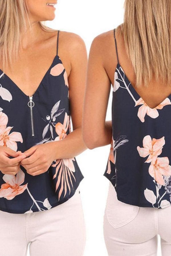 The Best Women Boho Summer Vest Floral Top Fashion Ladies Sleeveless Beach Blouse Backless Casual Loose Tank Tops Shirt Online - Takalr