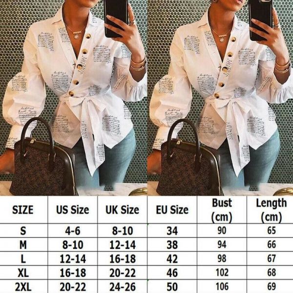 The Best Women Button Blouse Shirt Female Clothing Long Sleeve Blusas Casual Women's Office Blouses Print Letter Lady OL Top Online - Takalr