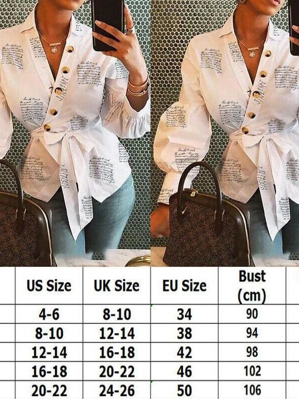 The Best Women Button Blouse Shirt Female Clothing Long Sleeve Blusas Casual Women's Office Blouses Print Letter Lady OL Top Online - Takalr