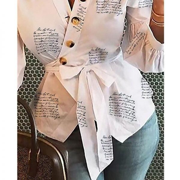 The Best Women Button Blouse Shirt Female Clothing Long Sleeve Blusas Casual Women's Office Blouses Print Letter Lady OL Top Online - Takalr