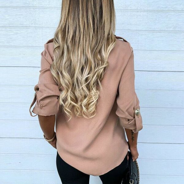 The Best Women Button Down Blouse Shirt Office Ladies Long Sleeve Casual V-Neck Loose OL Blouse Fashion New Autumn Tops Online - Takalr