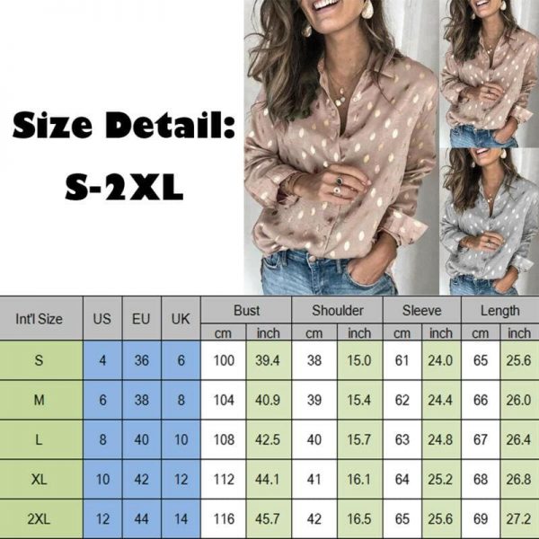 The Best Women Button Polka Dot V Neck Blouse Long Sleeve Tops Online - Takalr