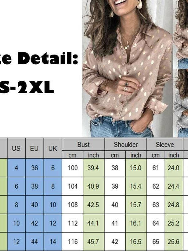 The Best Women Button Polka Dot V Neck Blouse Long Sleeve Tops Online - Takalr