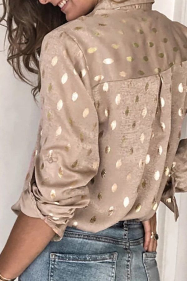 The Best Women Button Polka Dot V Neck Blouse Long Sleeve Tops Online - Takalr