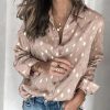 The Best Women Button Polka Dot V Neck Blouse Long Sleeve Tops Online - Takalr