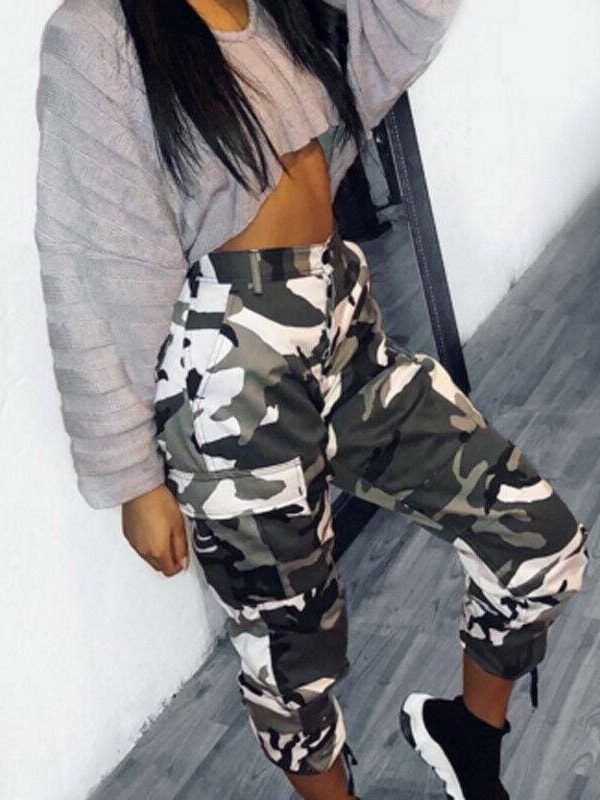 The Best Women Camo Cargo Trousers Ladies Casual Military Army Combat Camouflage Pants Hip Hop Rock Trousers Jeans Online - Takalr