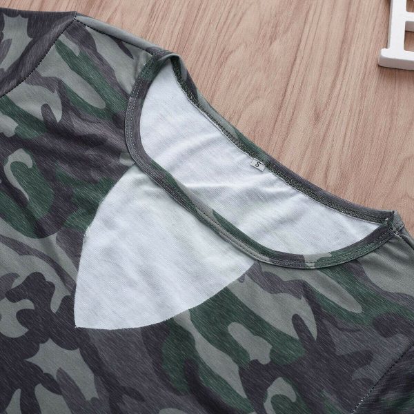 The Best Women Camouflage Army T-shirt Hollow Out Choker V-Neck Summer Ladies Casual Loose Short Sleeve T-Shirts New Online - Takalr