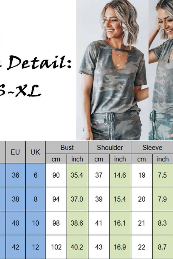 The Best Women Camouflage Army T-shirt Hollow Out Choker V-Neck Summer Ladies Casual Loose Short Sleeve T-Shirts New Online - Takalr