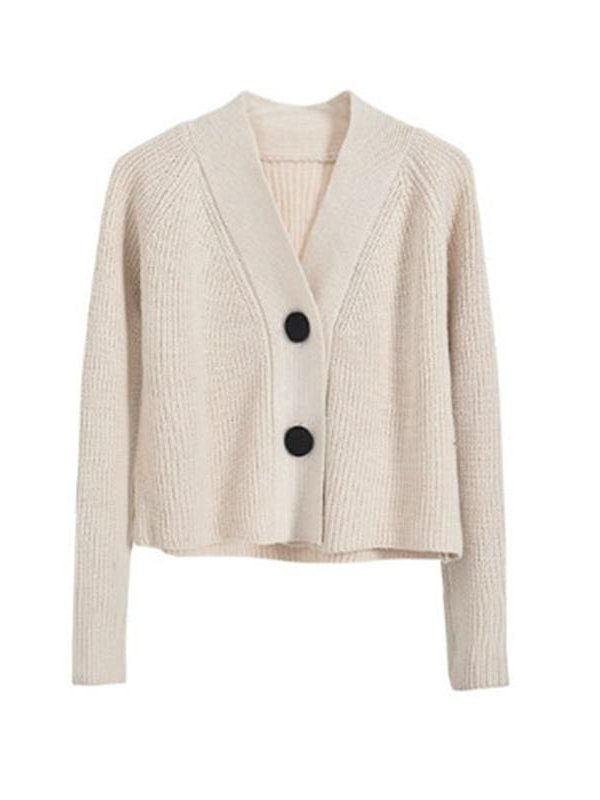 The Best Women Cardigan with Button Long Sleeve V-Neck Knitted Cropped Cardigan Online - Takalr