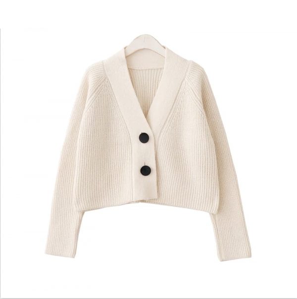 The Best Women Cardigan with Button Long Sleeve V-Neck Knitted Cropped Cardigan Online - Takalr