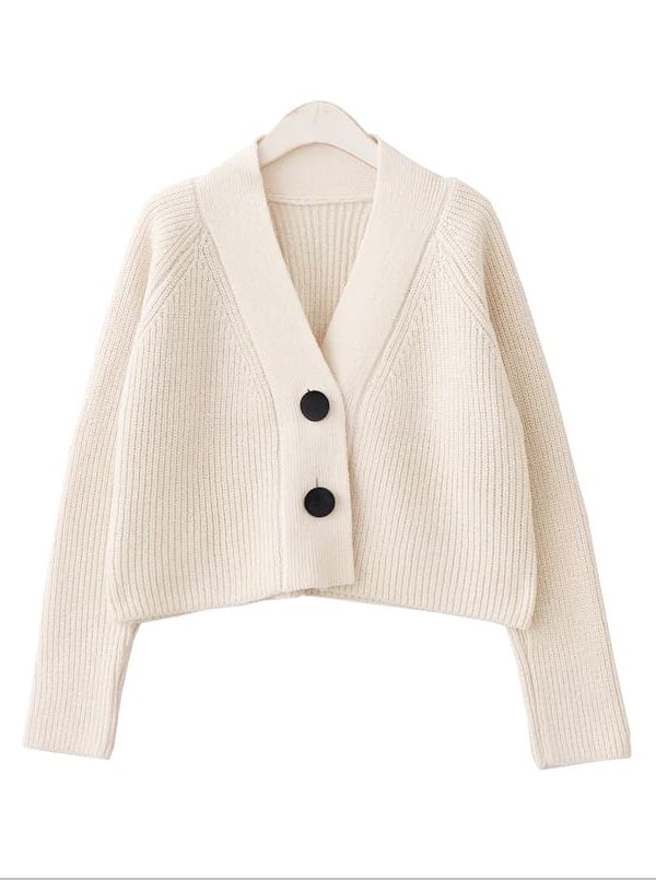 The Best Women Cardigan with Button Long Sleeve V-Neck Knitted Cropped Cardigan Online - Takalr