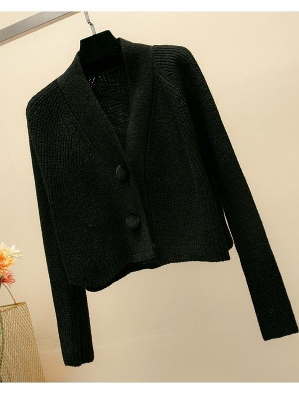 The Best Women Cardigan with Button Long Sleeve V-Neck Knitted Cropped Cardigan Online - Takalr