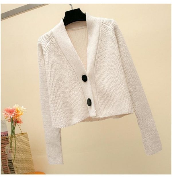 The Best Women Cardigan with Button Long Sleeve V-Neck Knitted Cropped Cardigan Online - Takalr