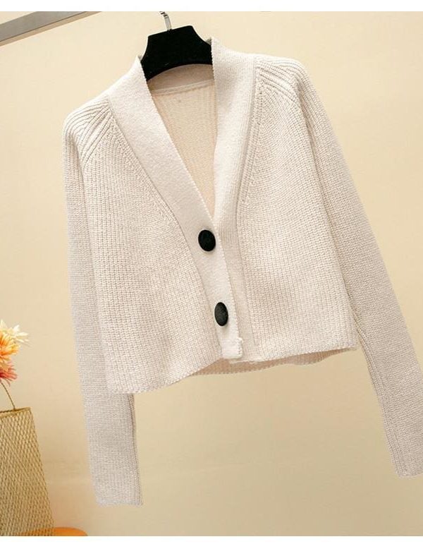 The Best Women Cardigan with Button Long Sleeve V-Neck Knitted Cropped Cardigan Online - Takalr