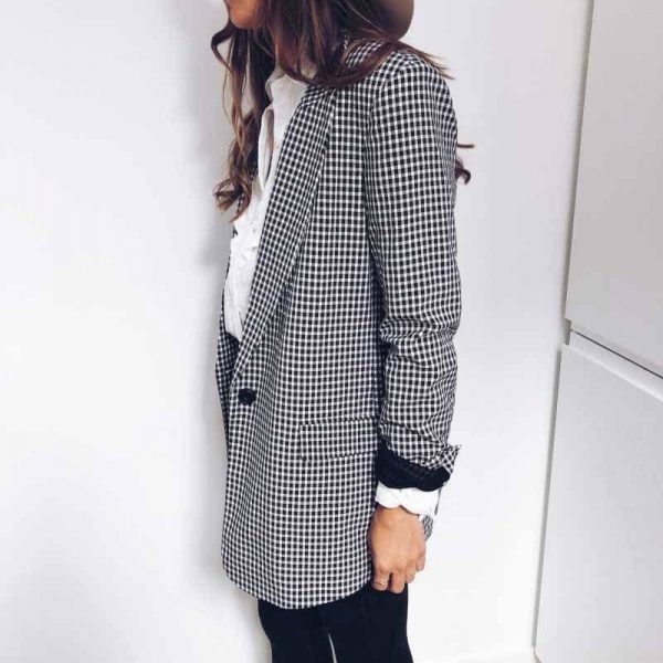 The Best Women Casual Blazer Jacket Lapel Tops Plaid Coat Slim Cardigan Outwear Overcoat Fashion Women Office Lady Elegant Coat Online - Takalr