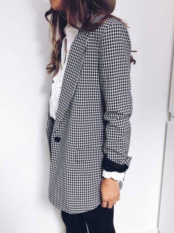 The Best Women Casual Blazer Jacket Lapel Tops Plaid Coat Slim Cardigan Outwear Overcoat Fashion Women Office Lady Elegant Coat Online - Takalr