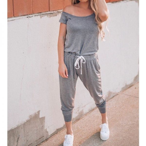 The Best Women Casual Boho Off Shoulder Jumpsuit Women Solid Loose Romper Bodysuit Long Pant Trousers Summer Clothes Online - Takalr