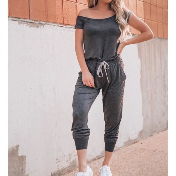 The Best Women Casual Boho Off Shoulder Jumpsuit Women Solid Loose Romper Bodysuit Long Pant Trousers Summer Clothes Online - Takalr