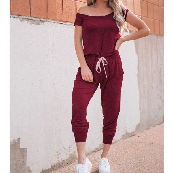 The Best Women Casual Boho Off Shoulder Jumpsuit Women Solid Loose Romper Bodysuit Long Pant Trousers Summer Clothes Online - Takalr