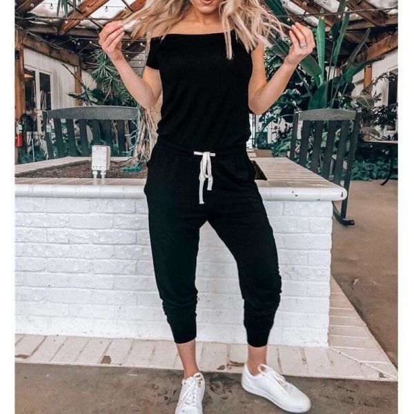 The Best Women Casual Boho Off Shoulder Jumpsuit Women Solid Loose Romper Bodysuit Long Pant Trousers Summer Clothes Online - Takalr