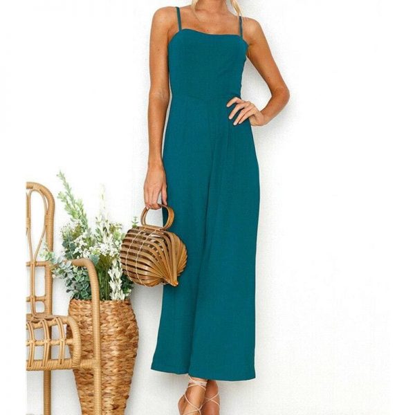 The Best Women Casual Boho Solid Jumpsuit Fashion Ladies Sleeveless Solid Romper Summer Holiday Long Pant Trousers Online - Takalr