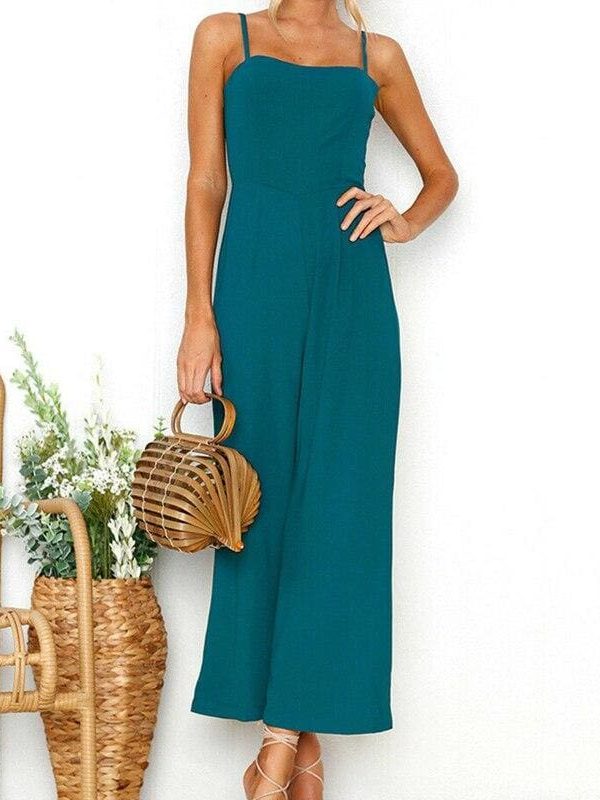 The Best Women Casual Boho Solid Jumpsuit Fashion Ladies Sleeveless Solid Romper Summer Holiday Long Pant Trousers Online - Takalr