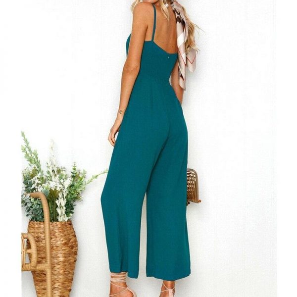 The Best Women Casual Boho Solid Jumpsuit Fashion Ladies Sleeveless Solid Romper Summer Holiday Long Pant Trousers Online - Takalr