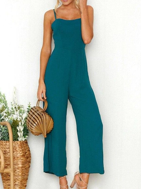 The Best Women Casual Boho Solid Jumpsuit Fashion Ladies Sleeveless Solid Romper Summer Holiday Long Pant Trousers Online - Takalr