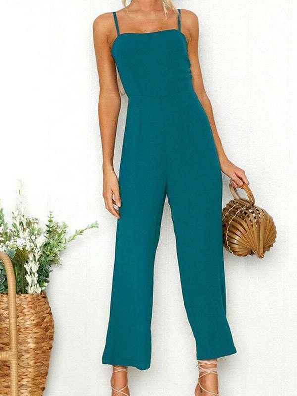 The Best Women Casual Boho Solid Jumpsuit Fashion Ladies Sleeveless Solid Romper Summer Holiday Long Pant Trousers Online - Takalr