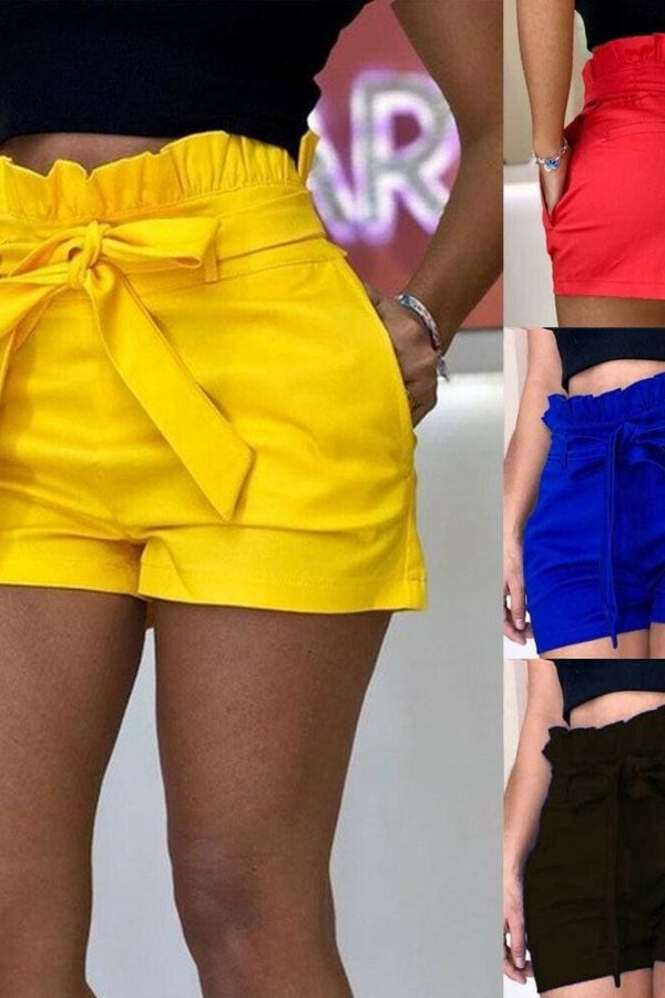 The Best Women Casual Candy Color Hot Shorts Belt Beach Harem Elastic High Waist Stylish Loose Short Trouser Online - Takalr