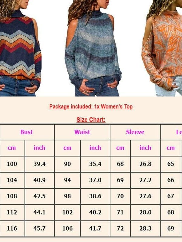 The Best Women Casual Cold Shoulder Tops Shirt New Fahsion Ladies Hollow Long Sleeve Turtleneck Loose T-Shirts 4 Styles Online - Takalr