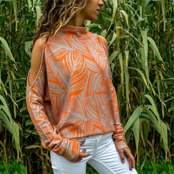 The Best Women Casual Cold Shoulder Tops Shirt New Fahsion Ladies Hollow Long Sleeve Turtleneck Loose T-Shirts 4 Styles Online - Takalr