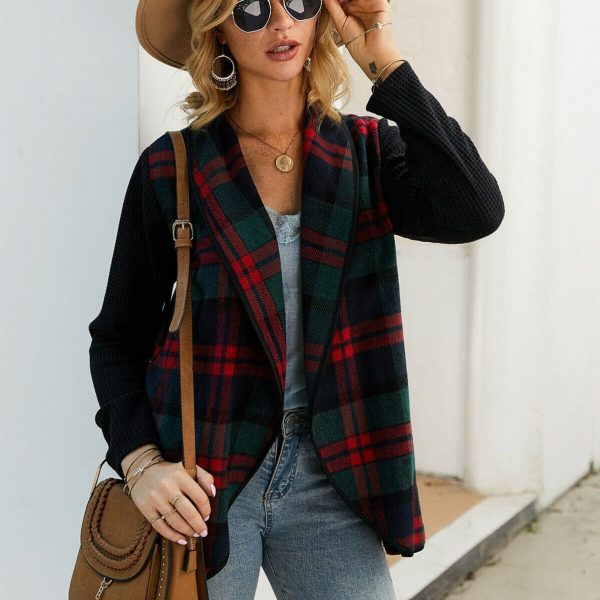 The Best Women Casual Jacket Blazer Fashion Plaid Checks Winter Long Sleeve Cardigan Knitwear Outwear Coat Suit Jumper Top Online - Takalr