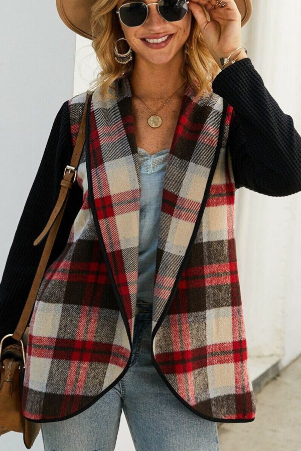 The Best Women Casual Jacket Blazer Fashion Plaid Checks Winter Long Sleeve Cardigan Knitwear Outwear Coat Suit Jumper Top Online - Takalr