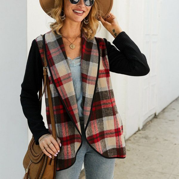 The Best Women Casual Jacket Blazer Fashion Plaid Checks Winter Long Sleeve Cardigan Knitwear Outwear Coat Suit Jumper Top Online - Takalr