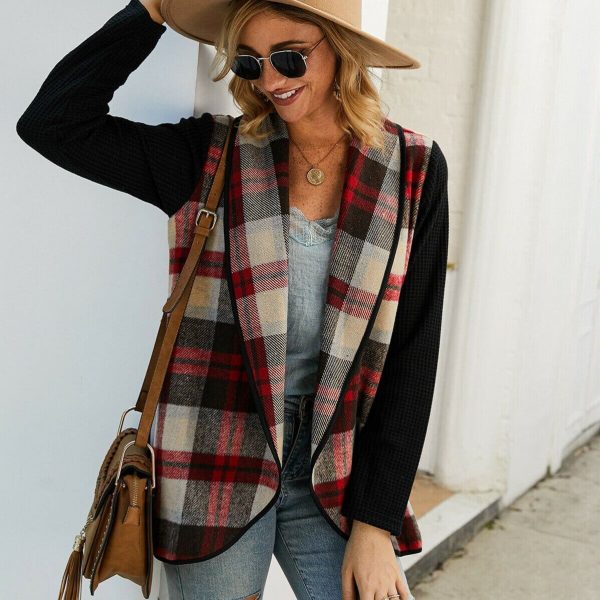 The Best Women Casual Jacket Blazer Fashion Plaid Checks Winter Long Sleeve Cardigan Knitwear Outwear Coat Suit Jumper Top Online - Takalr